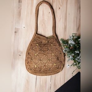 Vintage Talbots Woven Beaded Boho Hippie  crochet Macrame mermaid vibes bag